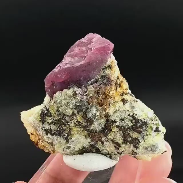 Spinel on Calcite Matrix | Natural red UV reactive crystal, mineral specimen from Afghanistan