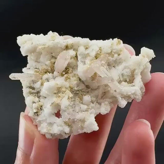 Pink Fluorapatite on Albite | UV reactive crystal, rare mineral specimen from Pakistan