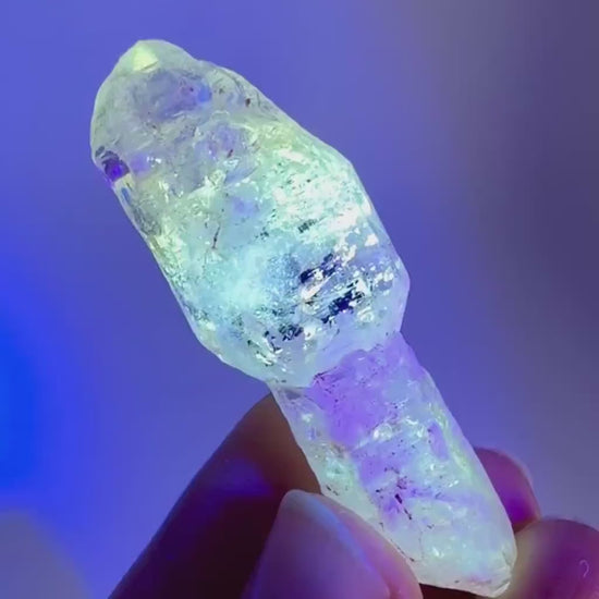 Firefly Petroleum Quartz Sceptre | UV reactive crystal, fluorescent mineral from Madagascar
