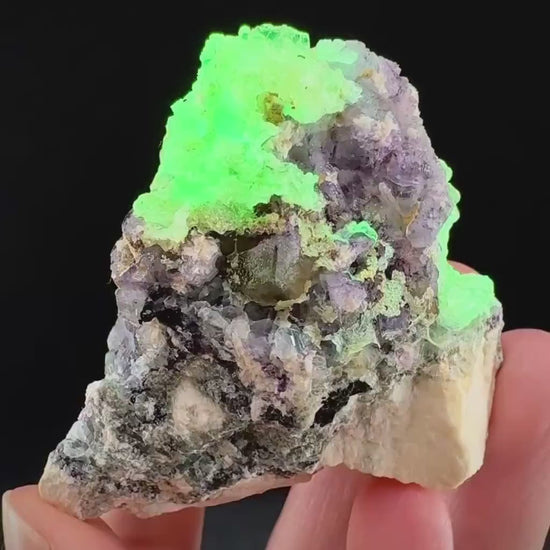 Fluorite w/ Hyalite Opal (Namibia) | UV reactive Hyalite Opal on fluorite crystal, mineral specimen
