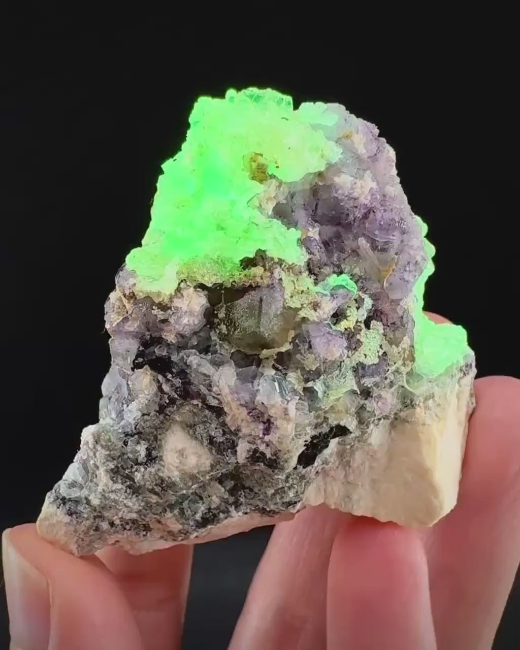 Fluorite w/ Hyalite Opal (Namibia) | UV reactive Hyalite Opal on fluorite crystal, mineral specimen