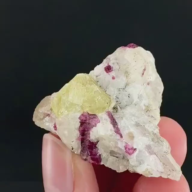 Londonite with Liddicoatite | yellow & pink crystal, rare mineral specimen from Madagascar