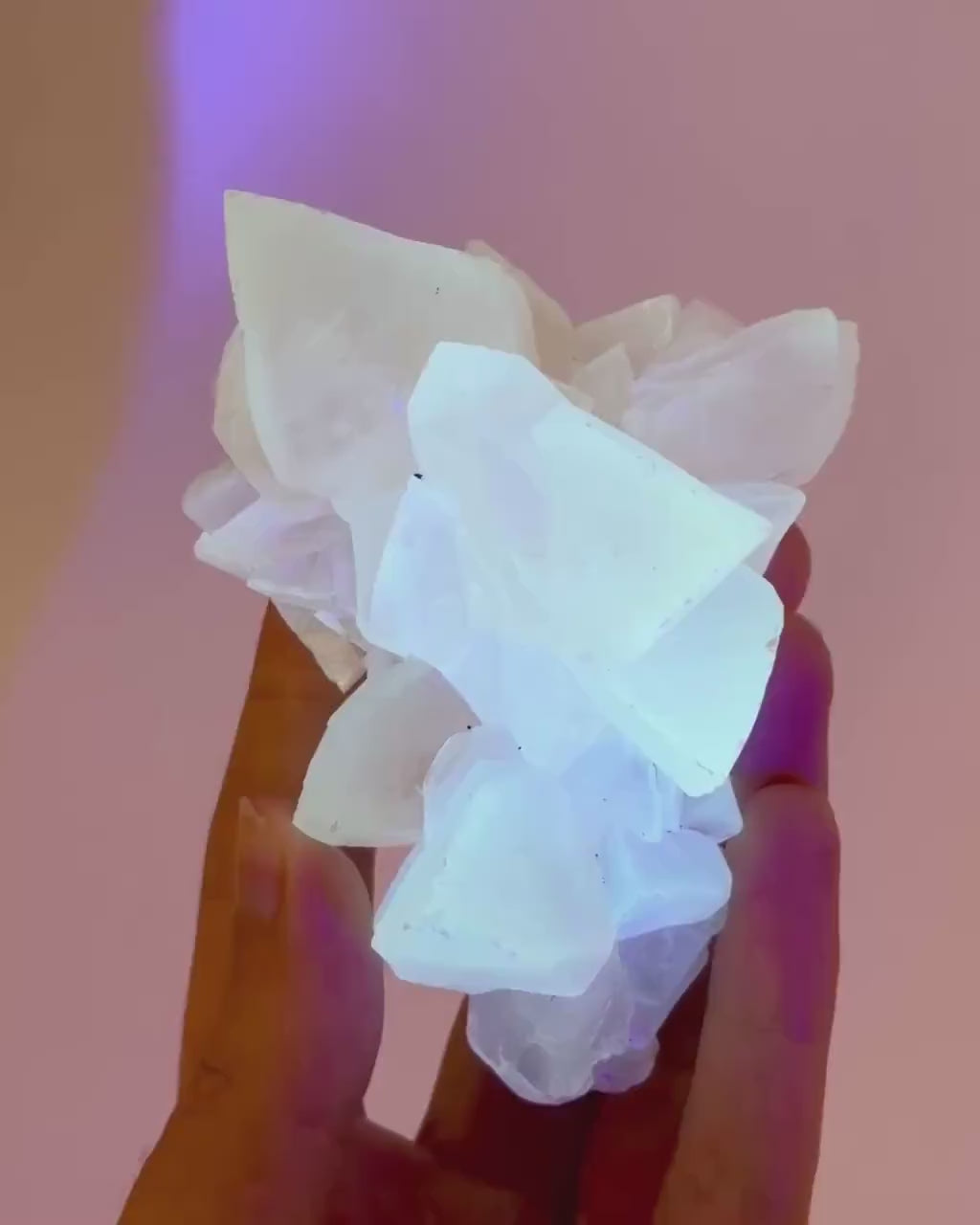 Fluorescent Calcite | UV-reactive raw crystal cluster, natural mineral specimen
