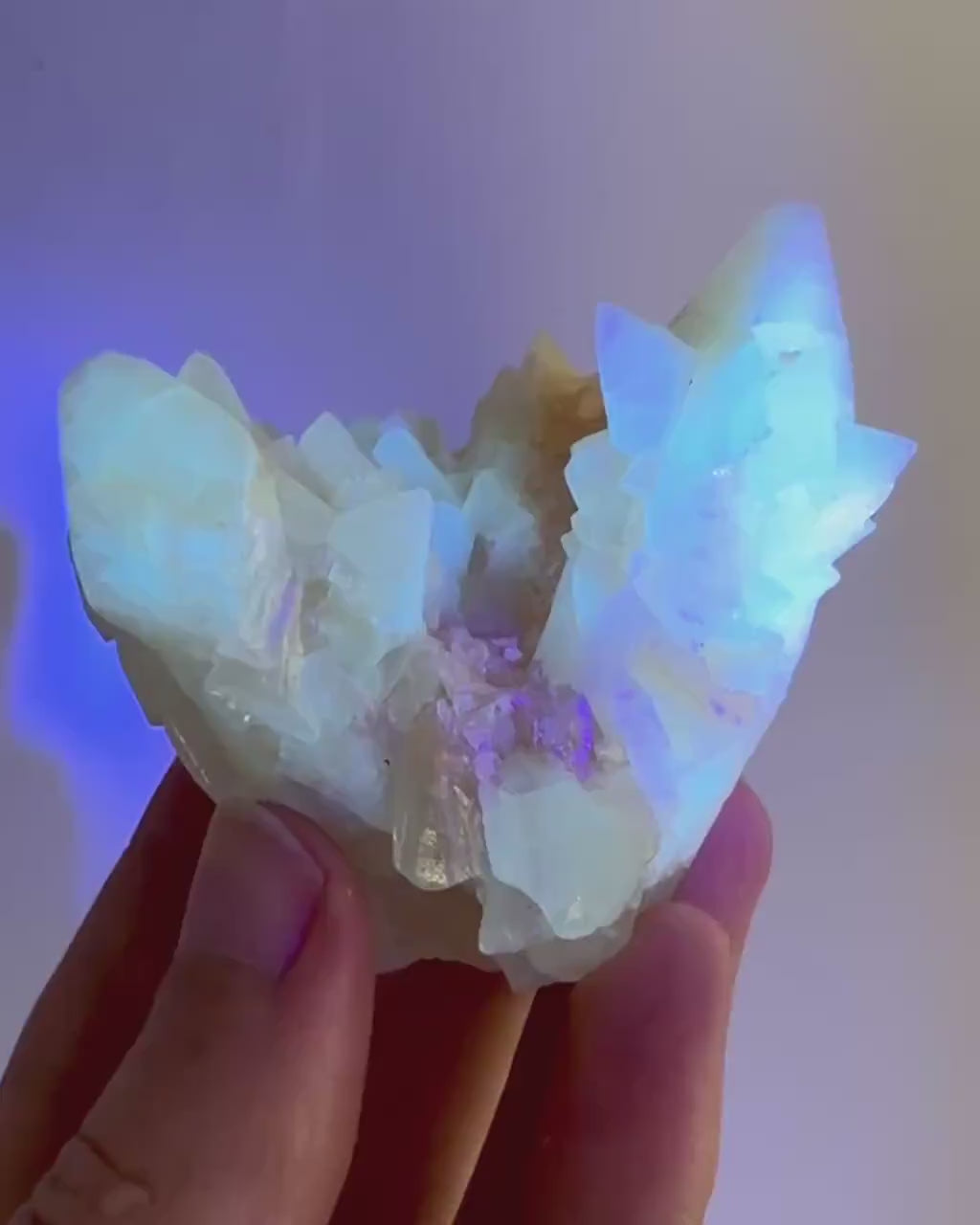 Fluorescent Calcite | UV-reactive raw crystal cluster, natural mineral specimen