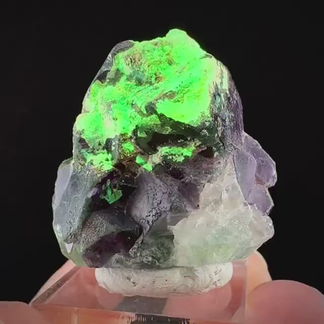 Fluorite w/ Hyalite Opal (Namibia) | UV reactive Hyalite Opal on fluorite crystal, mineral specimen