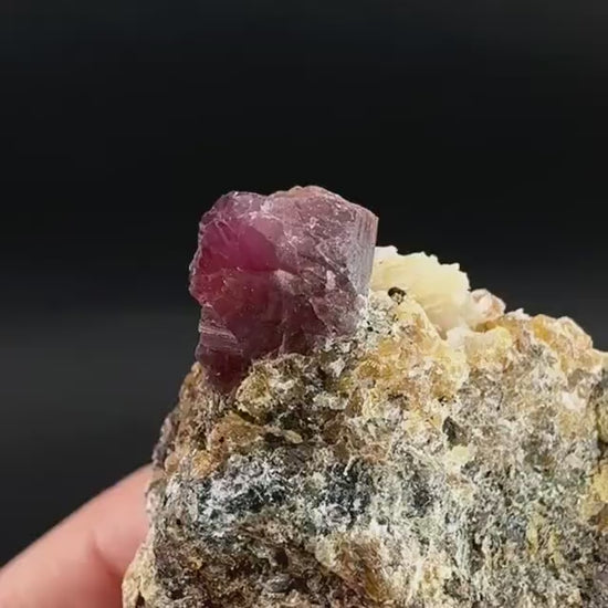 Spinel on Calcite Matrix | Natural red UV reactive crystal, mineral specimen from Afghanistan