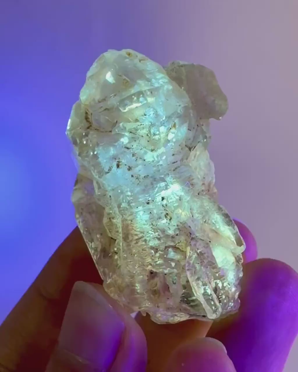 Firefly Petroleum Quartz | UV reactive crystal, fluorescent mineral from Madagascar