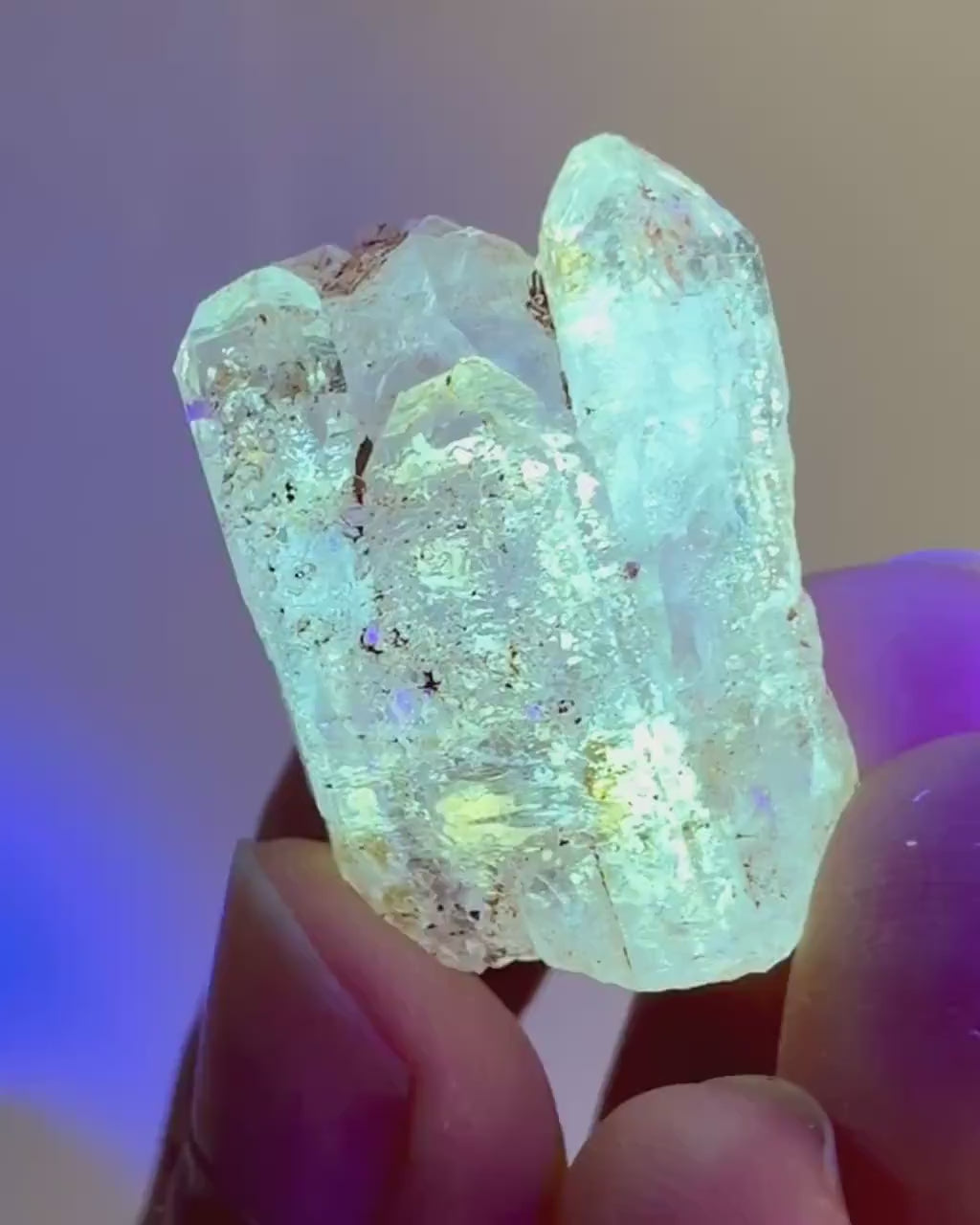 Firefly Petroleum Quartz | UV reactive crystal, fluorescent mineral from Madagascar