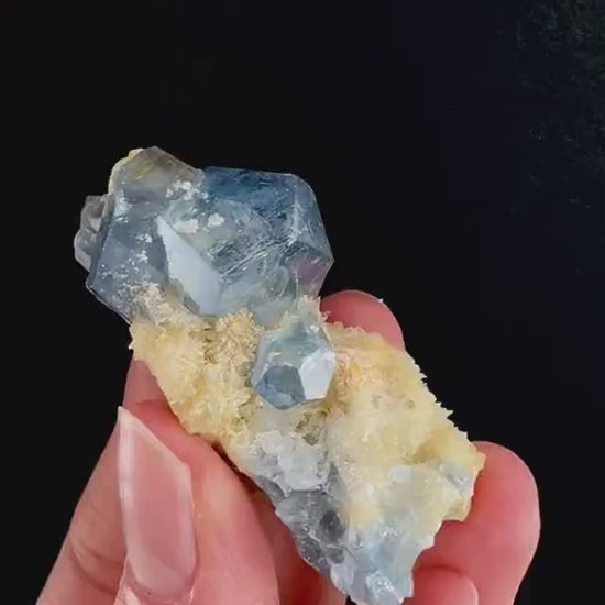 Blue Celestite on Calcite (Afghanistan), terminated celestite cluster, dark blue celestite, mineral specimen, natural celestite