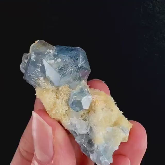 Blue Celestite on Calcite (Afghanistan), terminated celestite cluster, dark blue celestite, mineral specimen, natural celestite