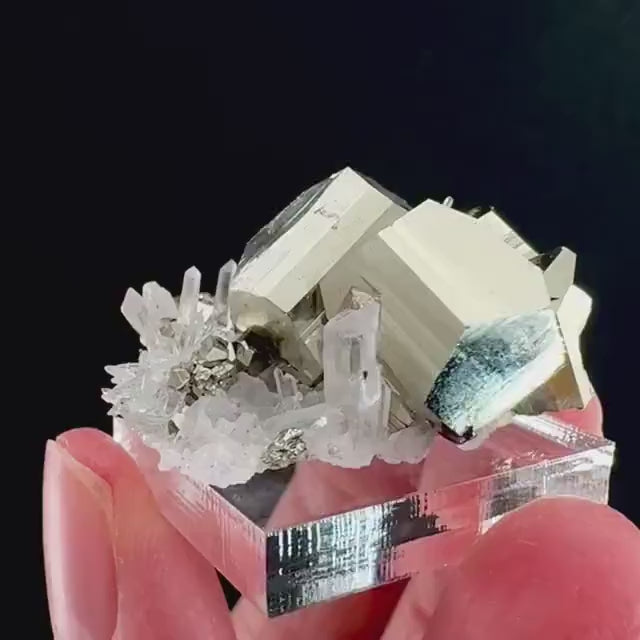 Pyrite on Quartz (Indonesia) | raw pyrite, natural pyrite cluster, quartz crystal, mineral specimen