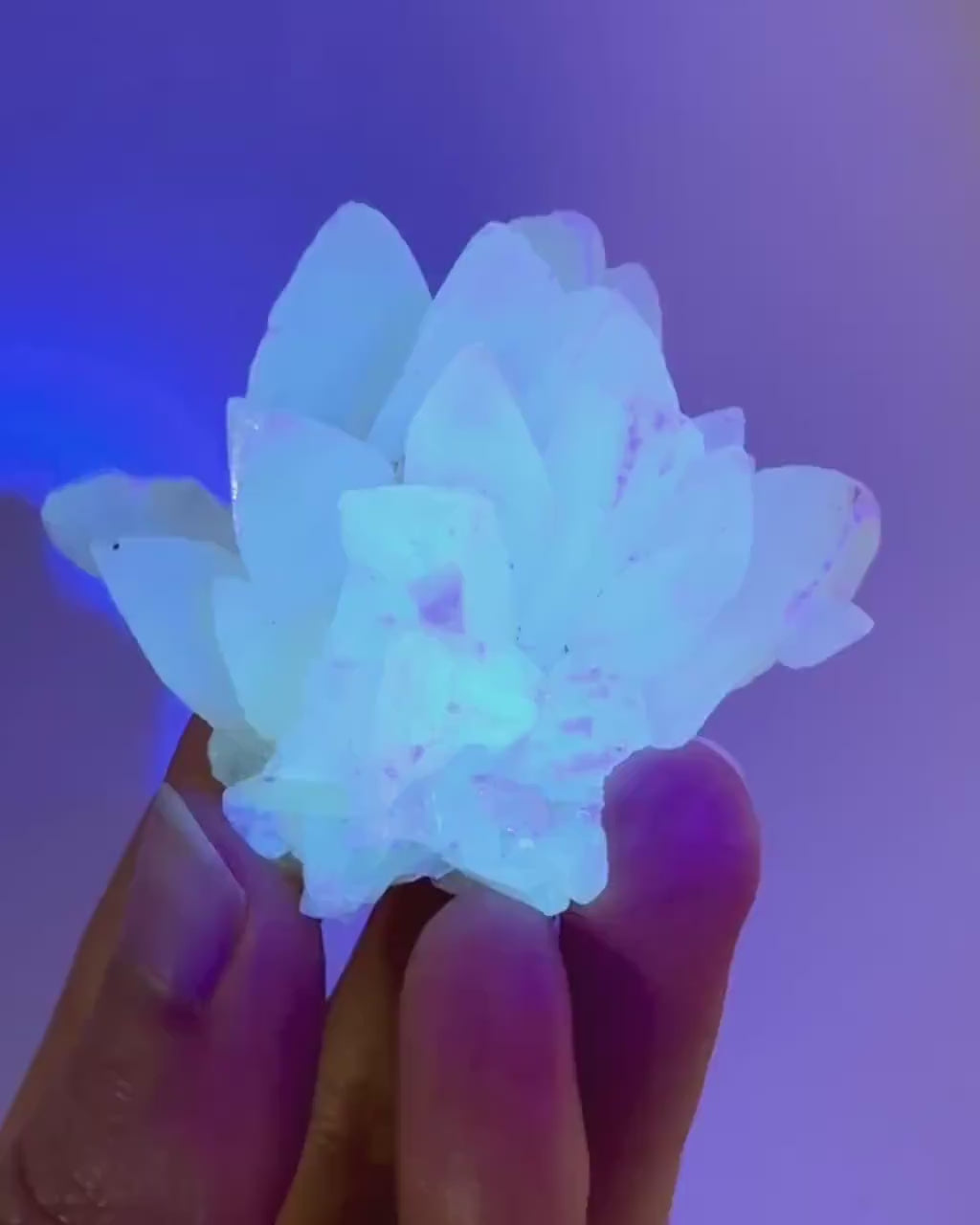 Fluorescent Calcite | UV-reactive raw crystal cluster, natural mineral specimen