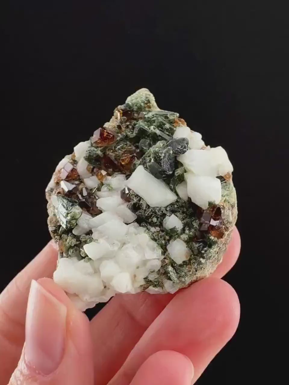 Spessartine Garnet w/ Epidote & Albite (Pakistan) | orange garnet crystal, mineral specimen