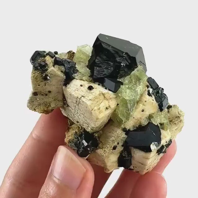 Chlorophane Fluorite Crystal with Black Tourmaline on Feldspar - Erongo, Namibia