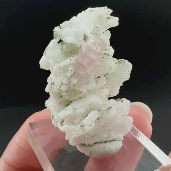 Pink Fluorapatite on Albite | UV reactive crystal, rare mineral specimen from Pakistan