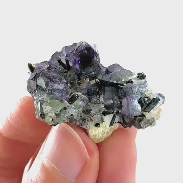 Fluorite w/ Schorl, & Beryl | “Lollipop pocket”, purple crystal cluster, Erongo mineral specimen