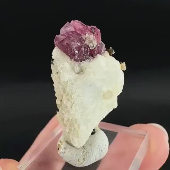 Spinel on Calcite Matrix | Natural red UV reactive crystal, mineral specimen from Afghanistan
