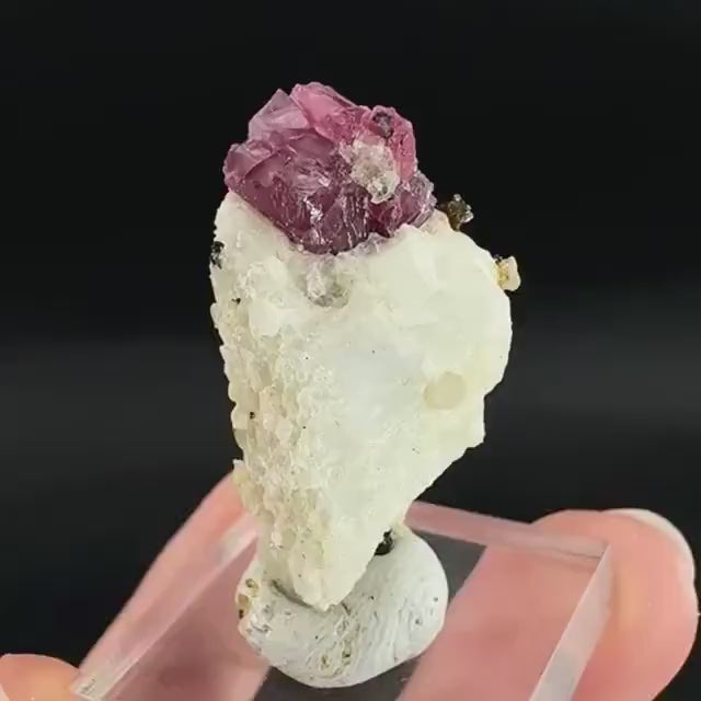Spinel on Calcite Matrix | Natural red UV reactive crystal, mineral specimen from Afghanistan