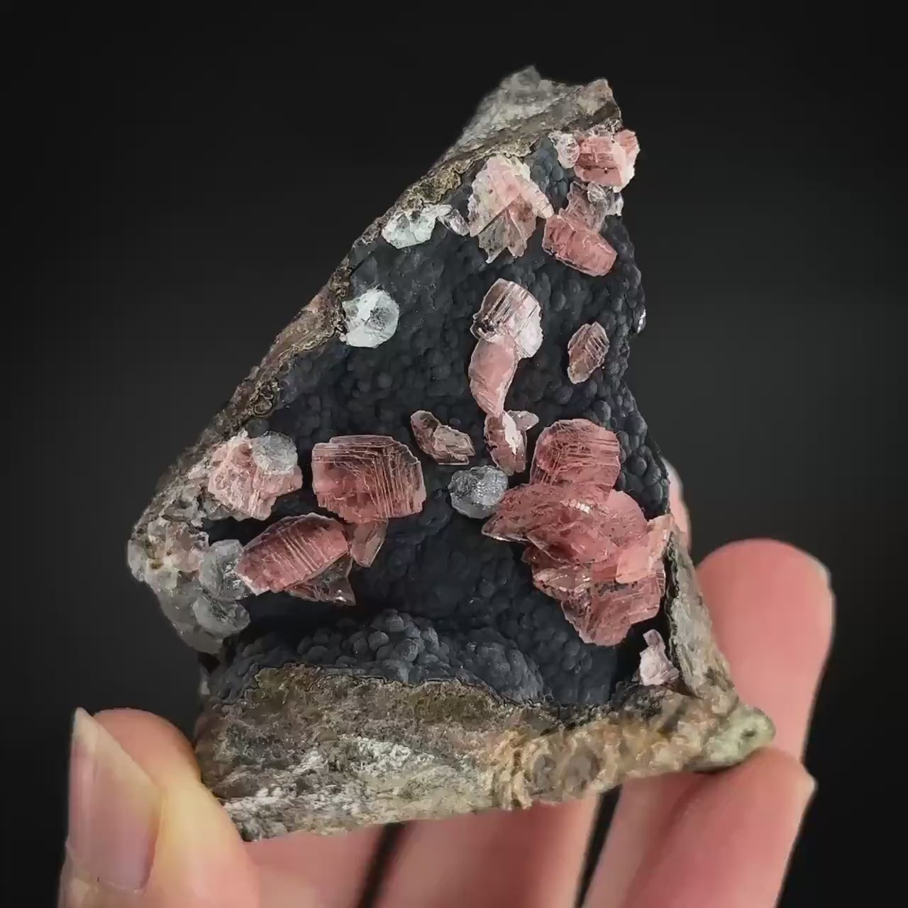 Rhodochrosite with Calcite & Goethite | natural crystal, rare mineral specimen from Peru