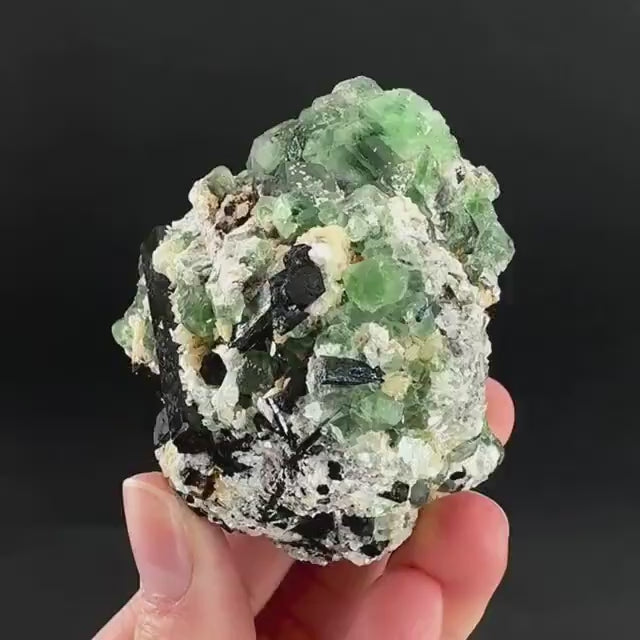 Fluorite w/ Schorl, & Muscovite | Lollipop Pocket, green crystal cluster, mineral specimen from Namibia