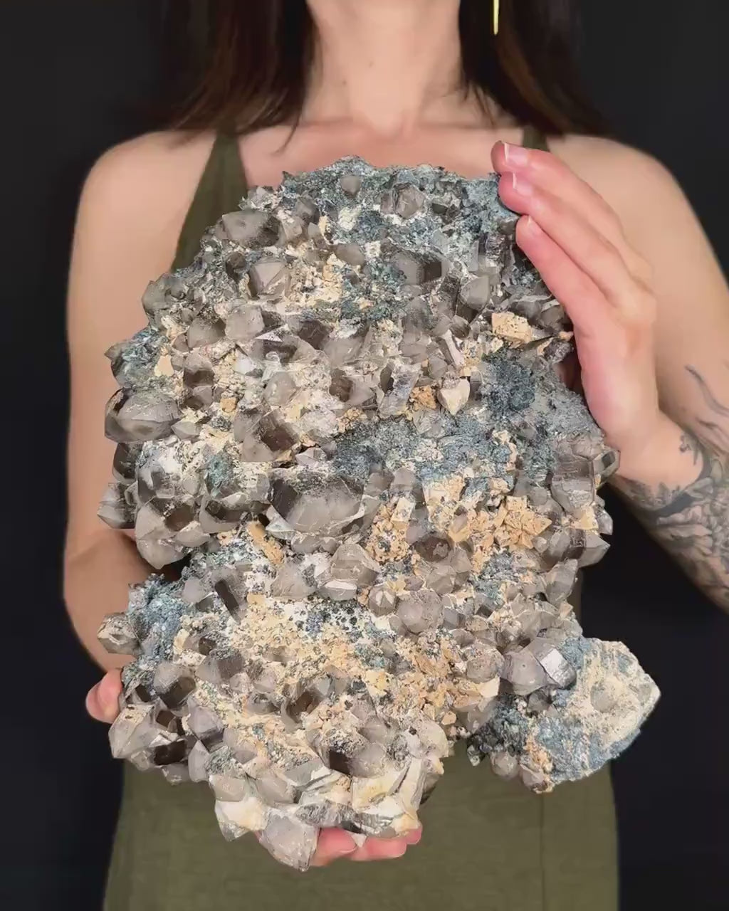 MASSIVE Smoky Quartz with Hyalite Opal, Feldspar, & Foitite | Crystal Cluster from Namibia