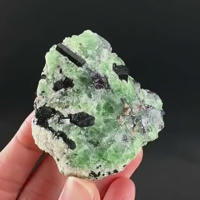 Fluorite w/ Schorl, & Muscovite | Lollipop Pocket, green crystal cluster, mineral specimen from Namibia