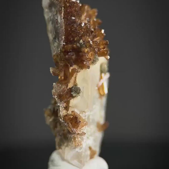 Eosphorite w/ Roscherite on Quartz | brown & green crystal, rare mineral specimen from Brazil