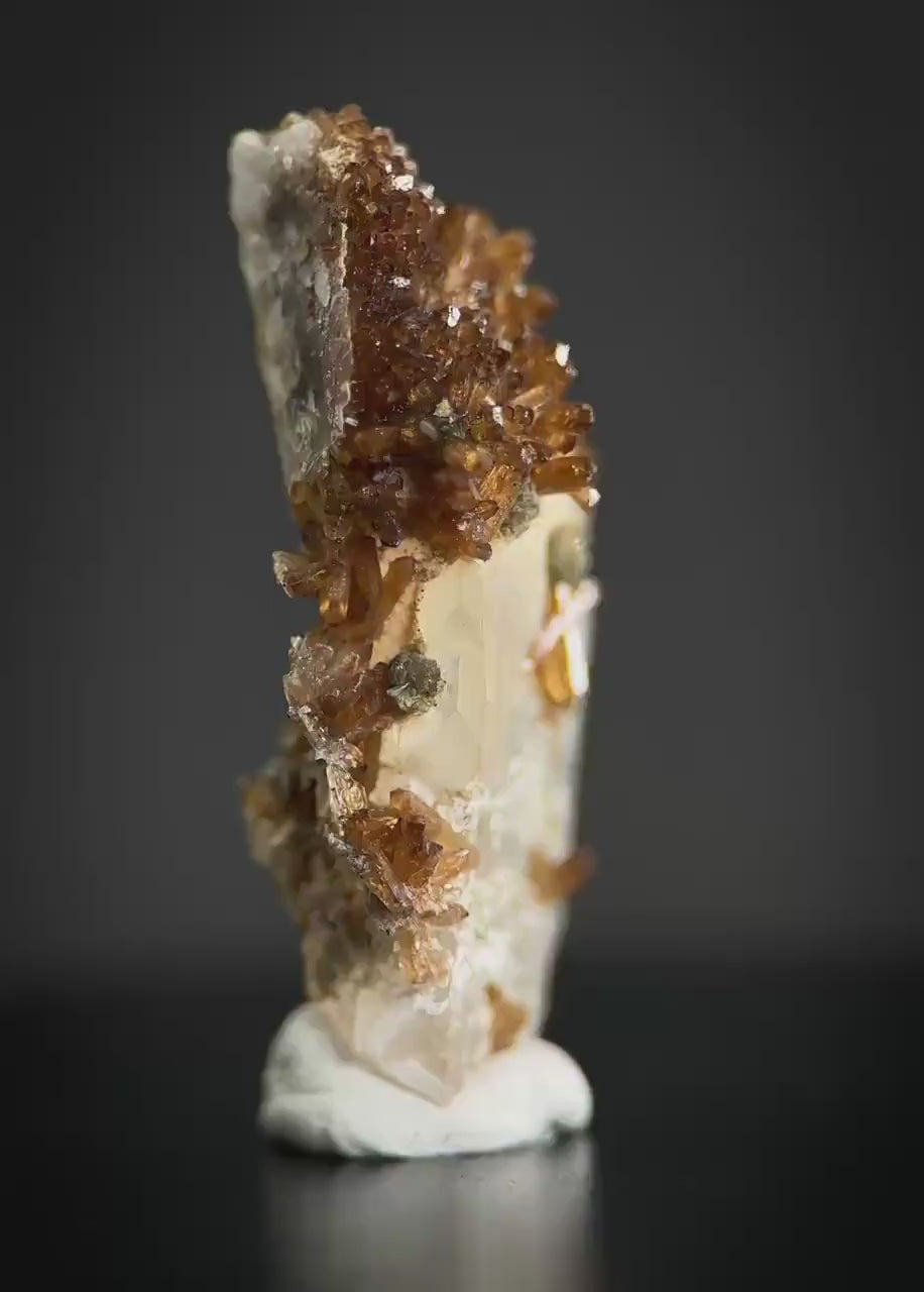 Eosphorite w/ Roscherite on Quartz | brown & green crystal, rare mineral specimen from Brazil