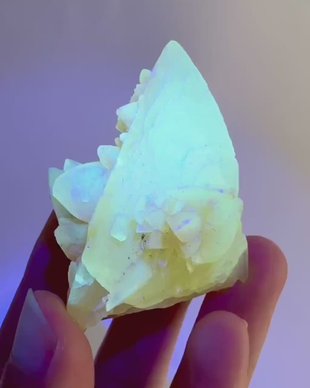Fluorescent Calcite | UV-reactive raw crystal cluster, natural mineral specimen