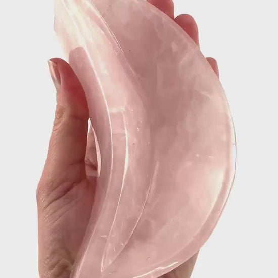 Rose Quartz Moon Bowl | Polished Crystal Trinket Dish