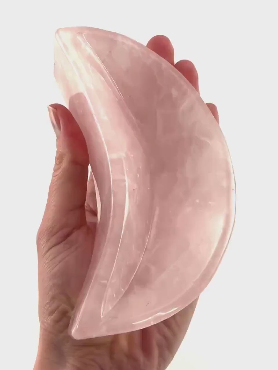 Rose Quartz Moon Bowl | Polished Crystal Trinket Dish