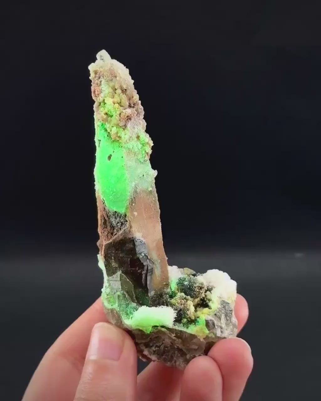 Hyalite Opal on Smoky Quartz (Namibia) | UV reactive Hyalite Opal on smoky quartz crystal