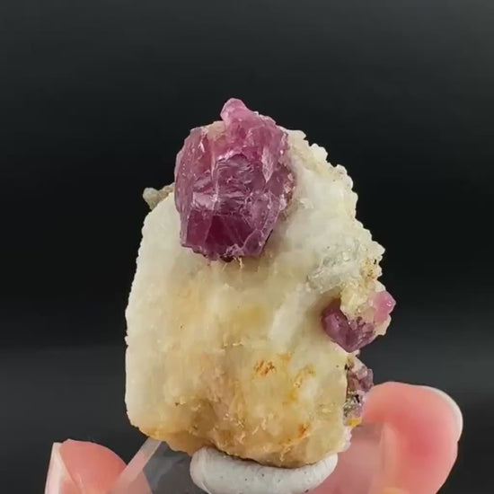 Spinel on Calcite Matrix | Natural red UV reactive crystal, mineral specimen from Afghanistan