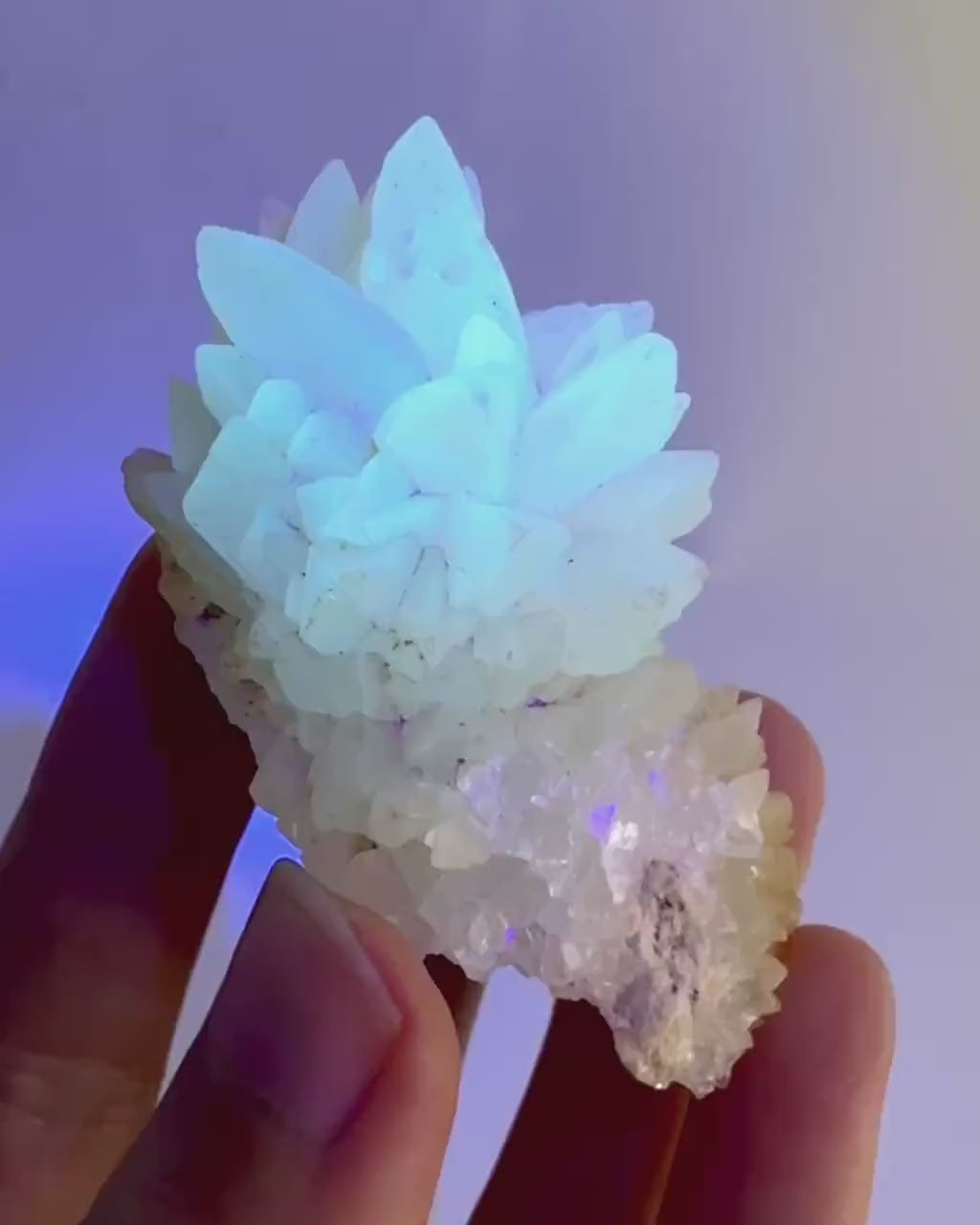 Fluorescent Calcite | UV-reactive raw crystal cluster, natural mineral specimen