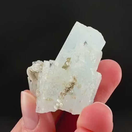 Aquamarine with Muscovite | terminated blue beryl crystal, natural mineral specimen