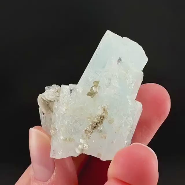 Aquamarine with Muscovite | terminated blue beryl crystal, natural mineral specimen