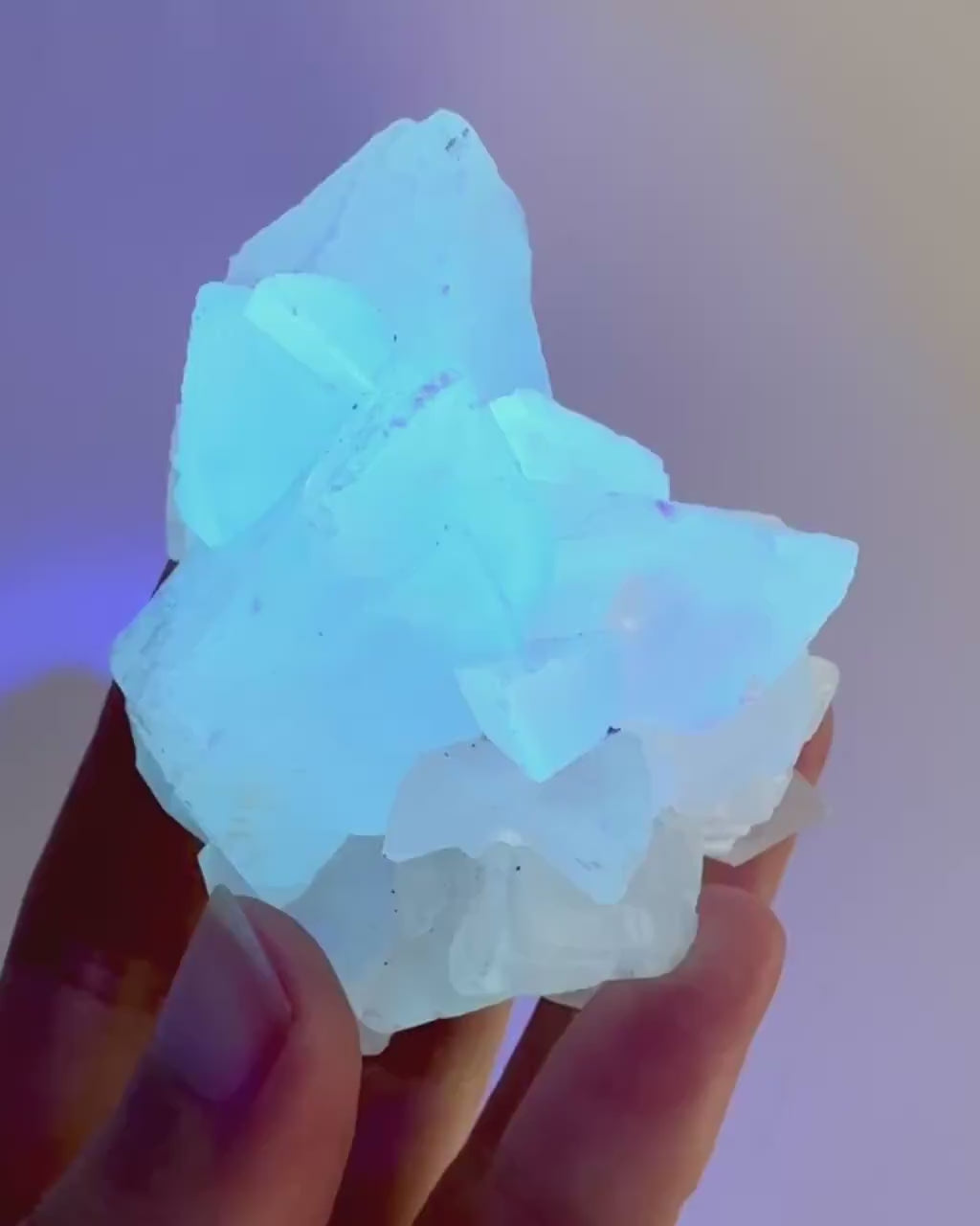 Fluorescent Calcite | UV-reactive raw crystal cluster, natural mineral specimen