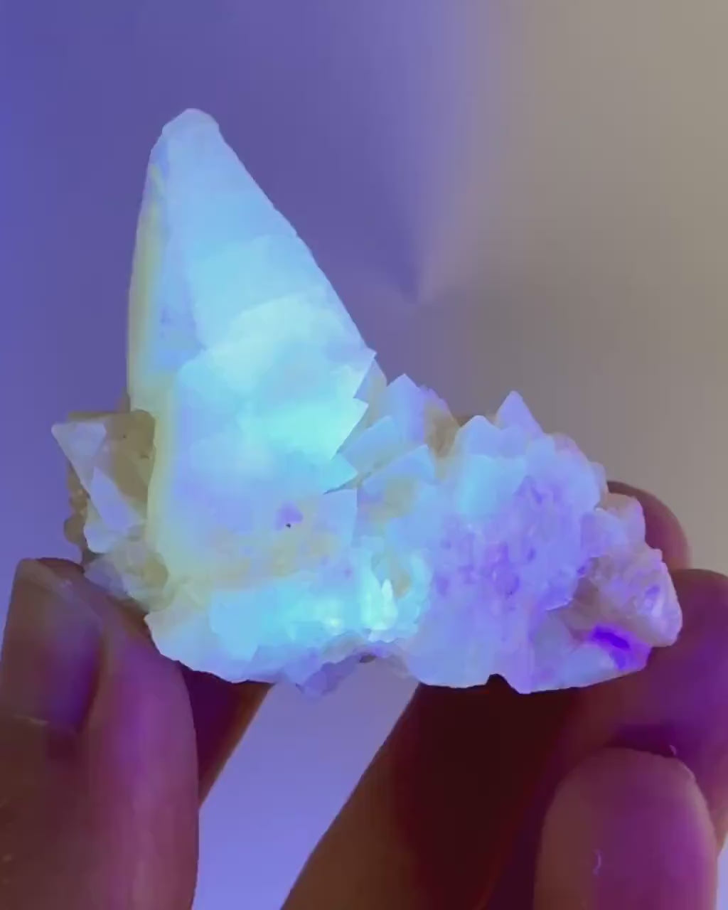 Fluorescent Calcite | UV-reactive raw crystal cluster, natural mineral specimen