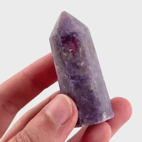 Unicorn Stone Point | polished purple lepidolite & pink tourmaline tower (Heart Chakra)