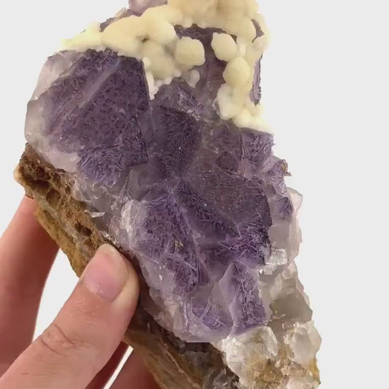 Purple Cubic Fluorite with Calcite (Pakistan) | purple fluorite, raw fluorite, fluorite cluster, purple fluorite