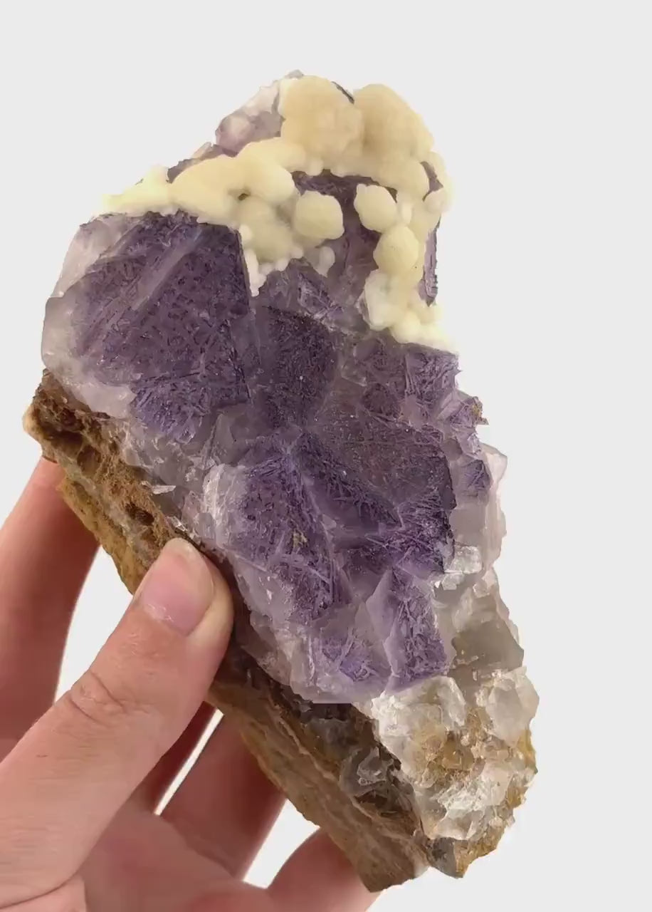 Purple Cubic Fluorite with Calcite (Pakistan) | purple fluorite, raw fluorite, fluorite cluster, purple fluorite