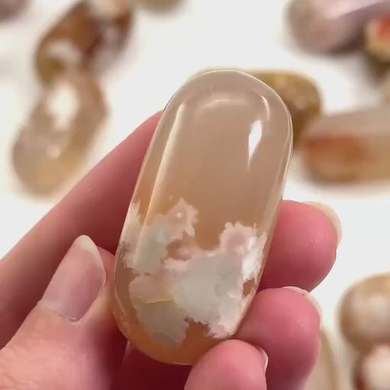 Flower Agate Worry Stone | Polished Tumbled Crystal Lingam (Heart & Root Chakra)