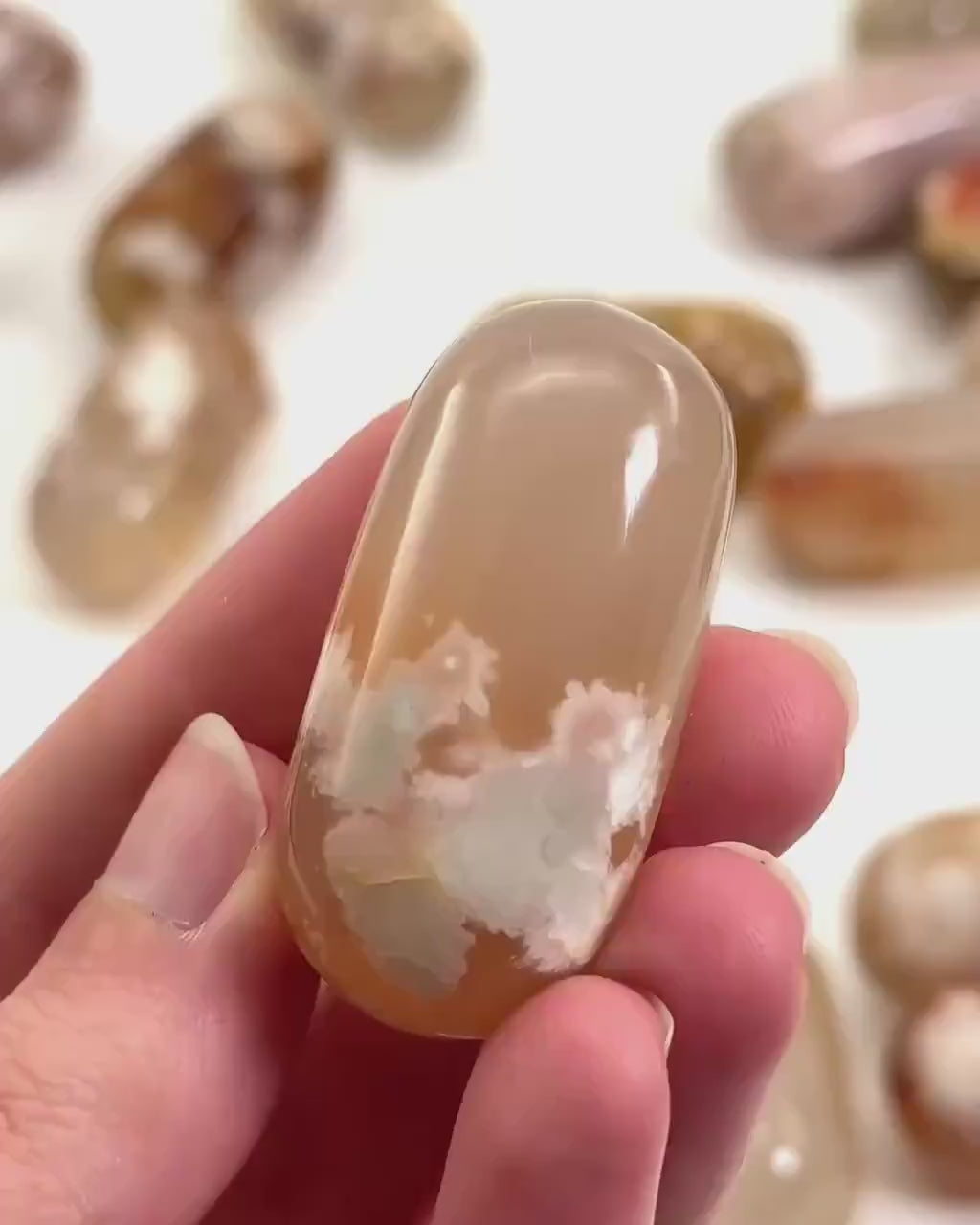 Flower Agate Worry Stone | Polished Tumbled Crystal Lingam (Heart & Root Chakra)