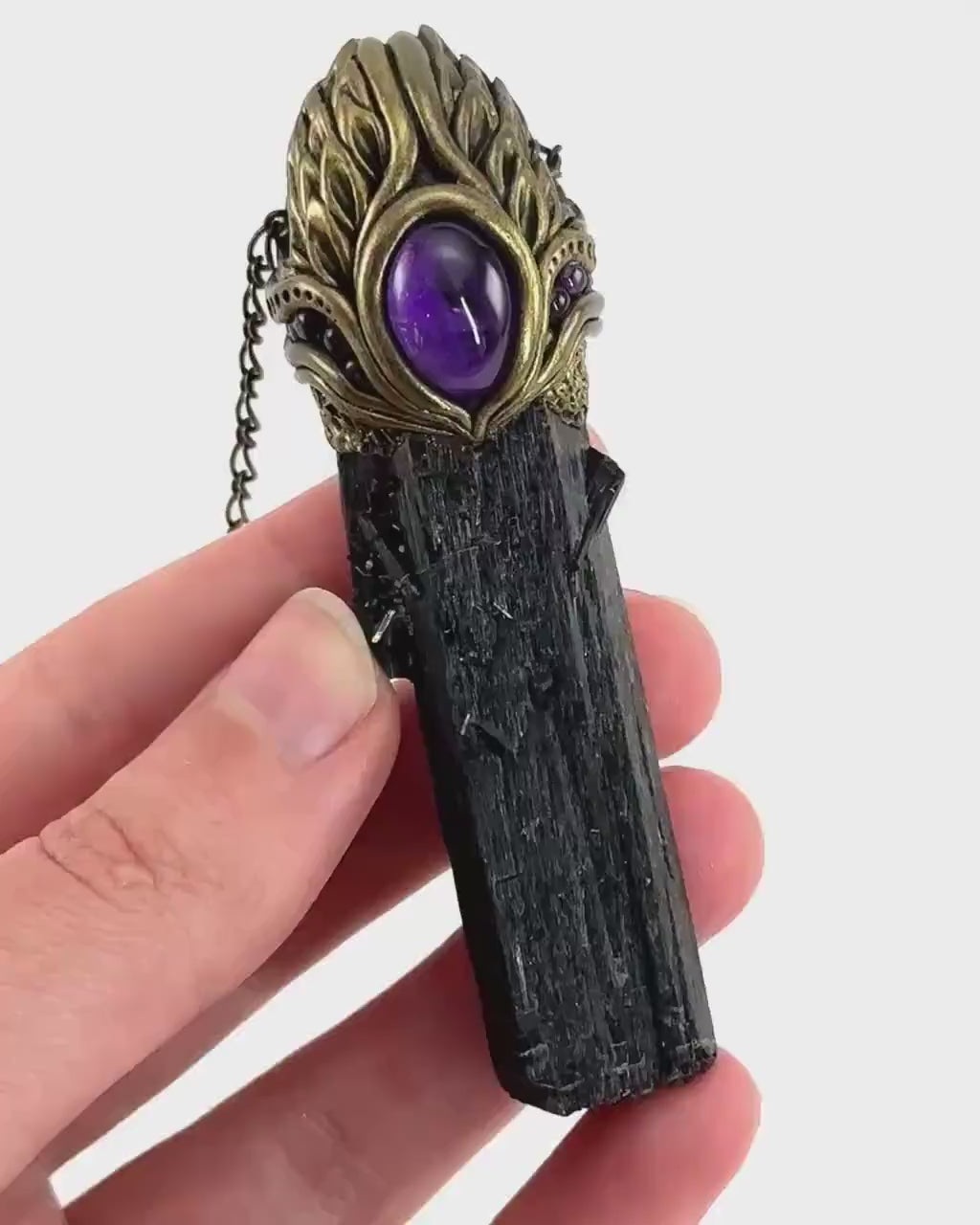 Black Tourmaline & Amethyst Necklace, crystal pendant, gemstone necklace