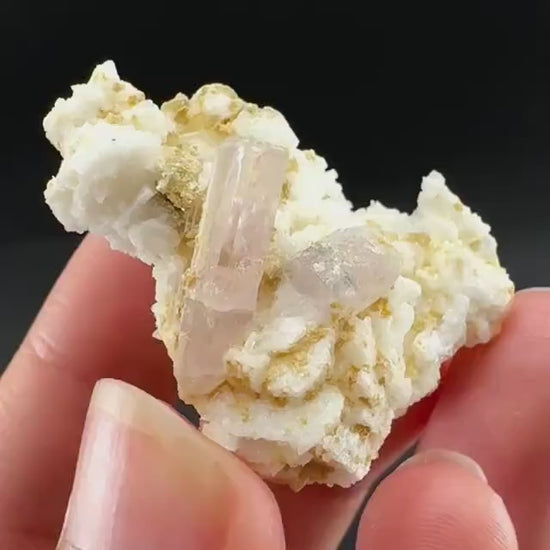 Pink Fluorapatite on Albite | UV reactive crystal, rare mineral specimen from Pakistan