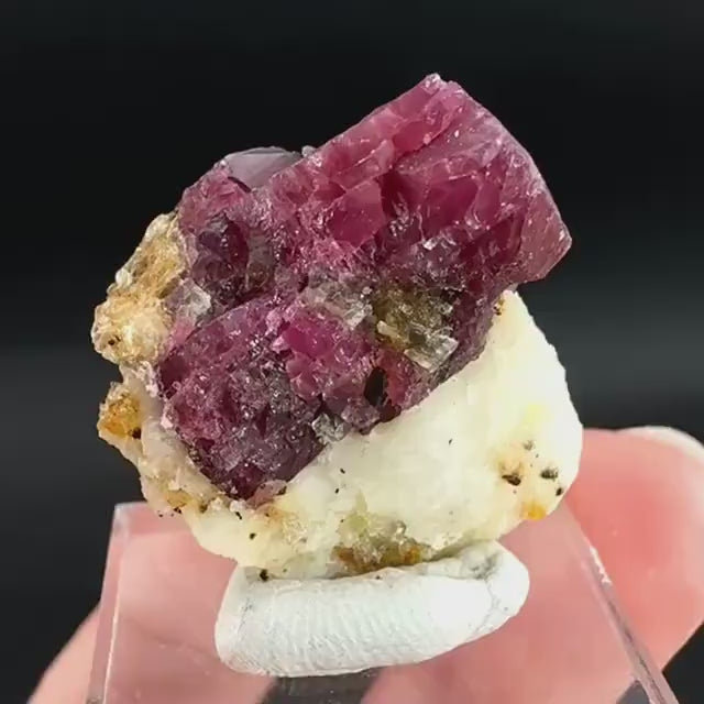 Spinel on Calcite Matrix | Natural red UV reactive crystal, mineral specimen from Afghanistan