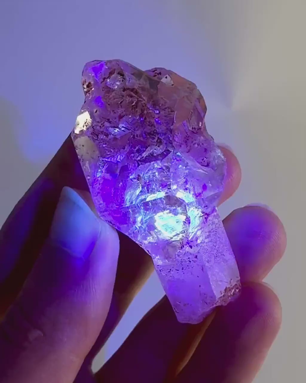 Firefly Petroleum Quartz Sceptre | UV reactive crystal, fluorescent mineral from Madagascar