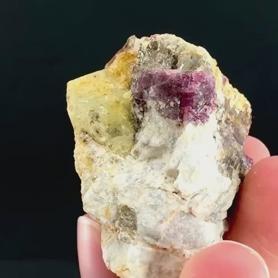 Londonite with Liddicoatite | yellow & pink crystal, rare mineral specimen from Madagascar
