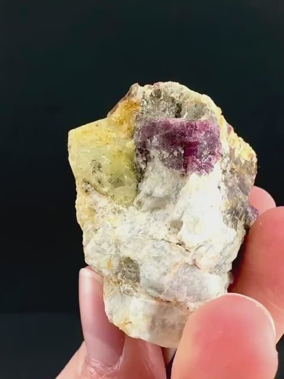 Londonite with Liddicoatite | yellow & pink crystal, rare mineral specimen from Madagascar