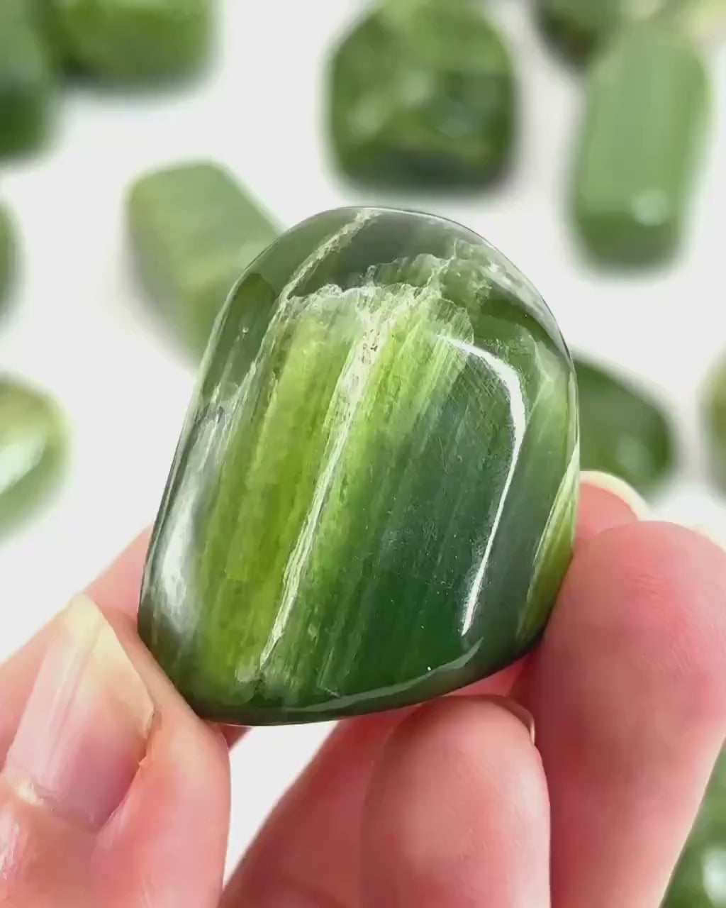 Tremolite Tumbled Stone | green tremolite crystal, polished tremolite, tremolite pocket stone